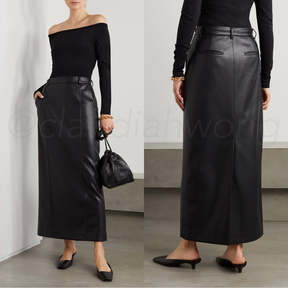ESSE STUDIOS Classico Leather Midi Skirt in Black